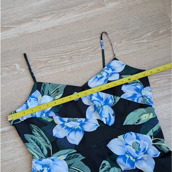 Banana Republic Satin Floral Asymmetrical Strappy Wrap Ruffle Midi Dress, sz 10P - Picture 4 of 8